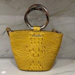 Brahmin Yellow Croc-Embossed Tote with Tortoiseshell Ring Handles